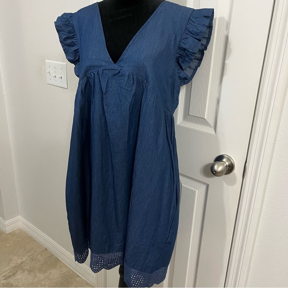 NWOT Pink Lily YOU FOUND MY HEART Blue Chambray V-NECK DRESS ROMPER Medium